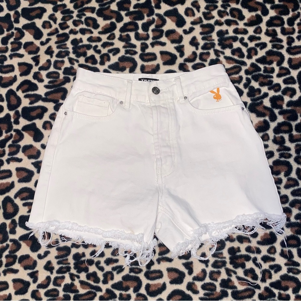 playboy denim shorts with sunflower graphic